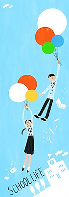 PSD 나무 구름 학생 여자 남자 교복 일러스트 학교 청소년 두명 스쿨라이프 풍선 프레임일러스트 국내일러스트 자연요소 식물 라이프스타일 옷 교육 프레임 사람 파일형식