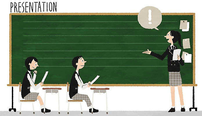 PSD 학생 여자 남자 교복 말풍선 의자 일러스트 학교 청소년 세명 스쿨라이프 칠판 발표 느낌표 책상 프레임일러스트 국내일러스트 라이프스타일 기호 옷 교육 가구 프레임 사람 파일형식