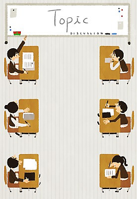 PSD 학생 여자 남자 교복 의자 일러스트 학교 청소년 여러명 펜 스쿨라이프 공책 칠판 토론 책상 프레임일러스트 국내일러스트 라이프스타일 옷 교육 가구 다수 문구용품 프레임 사람 필기구 파일형식