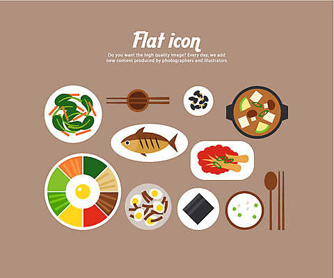 아이콘 한식 음식 젓가락 밥 반찬 김치 사람없음 세트 숟가락 김 찌개 플랫아이콘 생선구이 장조림 2D아이콘 AI파일 수저 해조류 구이 생선요리 조림 파일형식 벡터