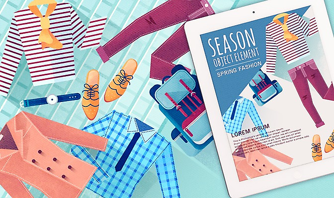 PSD 옷 계절 패션 신발 셔츠 가방 일러스트 바지 사람없음 태블릿 봄 재킷 손목시계 오브젝트 엘리먼트 목업 플랫레이 국내일러스트 잡화 시계 상의 장신구 하의 전자제품 스마트기기 외투 플랫 파일형식