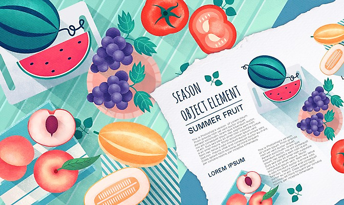 PSD 계절 종이 토마토 과일 일러스트 포도 나뭇잎 여름음식 수박 사람없음 여름 오브젝트 복숭아 참외 손수건 엘리먼트 목업 플랫레이 제철음식 제철과일 국내일러스트 음식 잎 채소 플랫 제철 파일형식 여름_계절