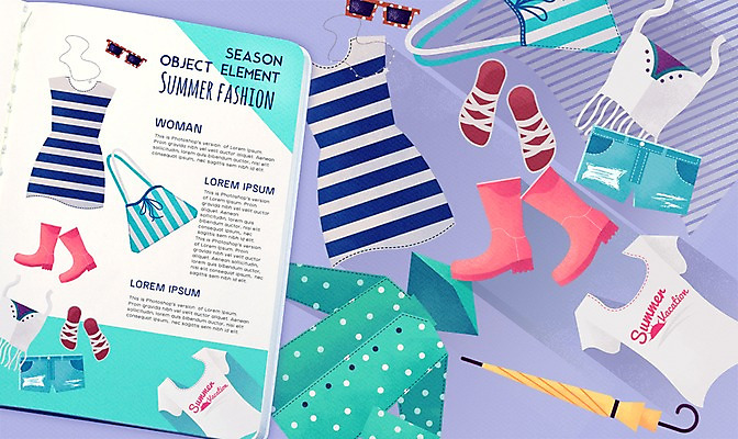 PSD 계절 원피스 패션 가방 일러스트 우산 장화 사람없음 여름 선글라스 잡지 탱크톱 오브젝트 우비 핫팬츠 엘리먼트 목업 플랫레이 국내일러스트 잡화 옷 안경 신발 상의 바지 간행물 플랫 파일형식