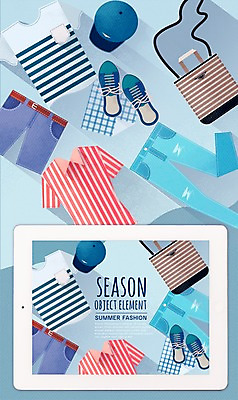 PSD 모자 계절 패션 신발 티셔츠 가방 일러스트 반바지 사람없음 여름 태블릿 청바지 오브젝트 손수건 엘리먼트 목업 플랫레이 국내일러스트 잡화 셔츠 바지 전자제품 스마트기기 플랫 파일형식