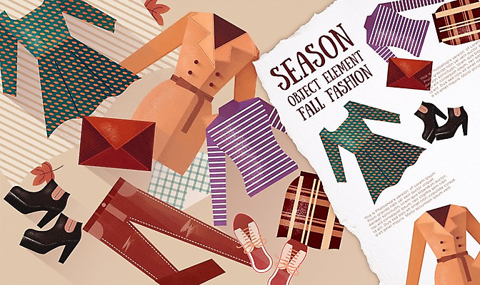 PSD 옷 계절 패션 종이 구두 일러스트 바지 사람없음 치마 가을 트렌치코트 오브젝트 니트 엘리먼트 목업 플랫레이 국내일러스트 신발 상의 하의 코트 플랫 파일형식