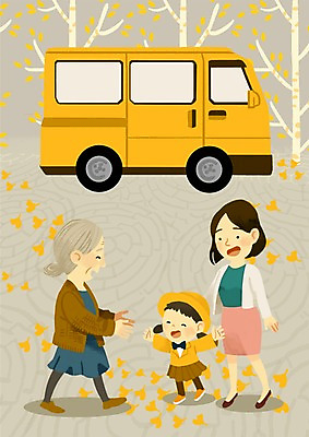 PSD 나무 여자 노년 어린이 일러스트 손녀 버스 성인 세명 실버라이프 유치원생 은행잎 여자만 황혼육아 국내일러스트 식물 라이프스타일 육상교통 잎 대중교통 사람 육아 손주 파일형식