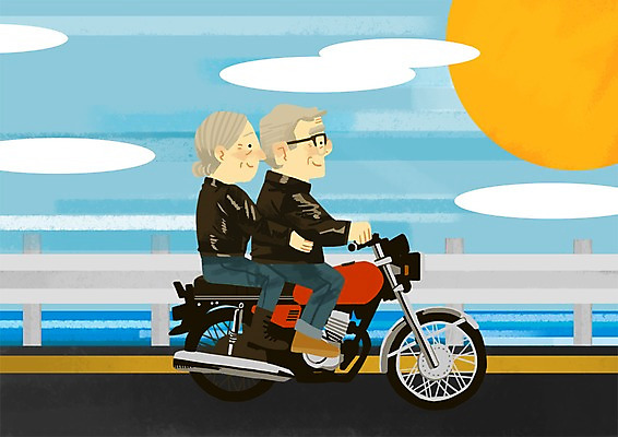 PSD 구름 여자 노년 남자 도로 일러스트 새로움 함께함 두명 실버라이프 태양 노부부 드라이브 오토바이 즐거움 국내일러스트 자연요소 라이프스타일 부부 감정 길 컨셉 교통시설 사람 성인 바이크 운전 파일형식