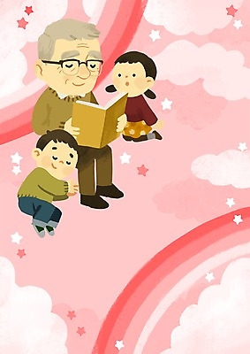 PSD 구름 여자 노년 남자 행복 별 어린이 무지개 일러스트 책 세명 실버라이프 독서 편안함 손주 동화책 국내일러스트 자연요소 라이프스타일 감정 가족 사람 성인 감각 파일형식