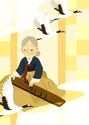 PSD 여자 노년 연주 일러스트 한명 실버라이프 학 한복 집중 열정 가야금 국내일러스트 1 한국전통 라이프스타일 감정 음악 컨셉 조류 현악기 국악기 사람 성인 전통의상 파일형식