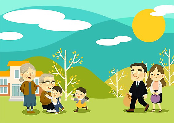 PSD 여자 노년 남자 행복 일러스트 가족 함께함 여러명 성인 실버라이프 화목 짐 손주 마중 국내일러스트 라이프스타일 감정 다수 컨셉 관계 사람 파일형식