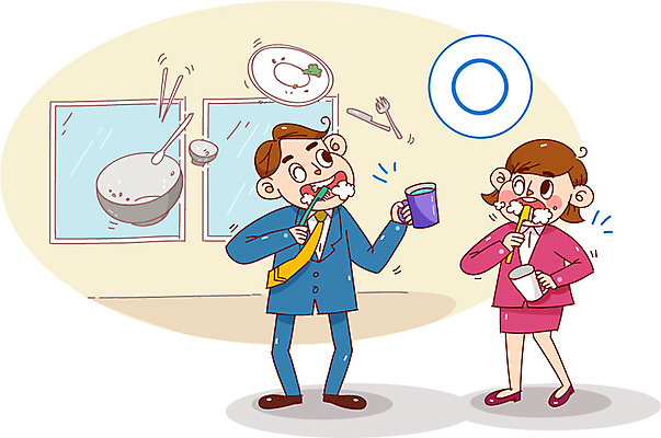 그릇 여자 남자 캠페인 포크 일러스트 젓가락 건강 성인 두명 숟가락 양치 예절 나이프 위생 칫솔 양치컵 위생관리 국내일러스트 AI파일 식기 수저 관리 사람 컵 위생용품 청결 칼 파일형식 벡터