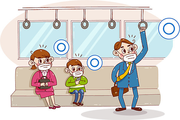 여자 남자 어린이 캠페인 가방 일러스트 건강 마스크 성인 예절 전철 위생 위생관리 국내일러스트 AI파일 잡화 육상교통 대중교통 관리 사람 파일형식 벡터