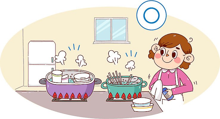 접시 여자 캠페인 일러스트 창문 건강 한명 성인 예절 위생 냄비 냉장고 소독 식기도구 위생관리 국내일러스트 AI파일 1 식기 관리 사람 가전제품 솥 파일형식 벡터