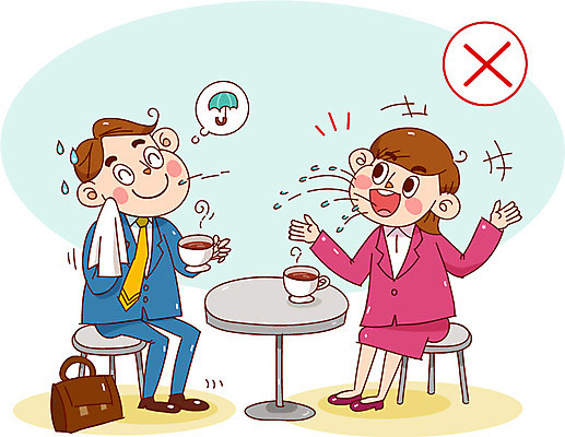 여자 남자 캠페인 의자 가방 일러스트 탁자 건강 대화 성인 두명 예절 위생 커피잔 손수건 침 위생관리 국내일러스트 AI파일 잡화 커피 가구 잔 관리 말하기 사람 파일형식 벡터