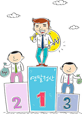 구름 남자 일러스트 성인 세명 경제 돈자루 세금 시상대 연말정산 국내일러스트 AI파일 자연요소 돈 사람 파일형식 벡터