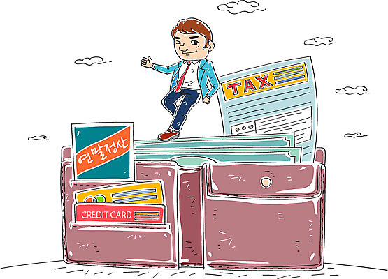 구름 남자 일러스트 한명 성인 경제 신용카드 지갑 세금 연말정산 국내일러스트 AI파일 자연요소 1 사람 금융 파일형식 벡터