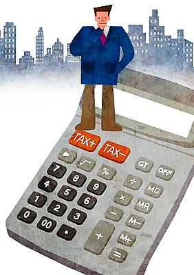 PSD 남자 일러스트 한명 빌딩 성인 경제 계산기 도시 세금 연말정산 국내일러스트 1 문구용품 사람 건물 장비 파일형식