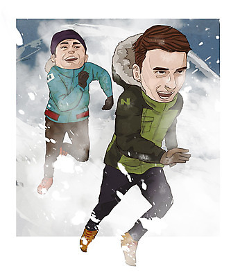 주간 PSD 패션 남자 장갑 겨울 일러스트 산 아웃도어 성인 야외 두명 달리기 눈 연기 겨울옷 패딩 국내일러스트 자연요소 잡화 옷 계절 모션 날씨 사람 점퍼 파일형식