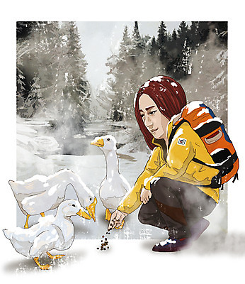 주간 PSD 나무 여자 패션 장갑 겨울 일러스트 배낭 오리 아웃도어 한명 성인 야외 눈 숲 먹이 겨울옷 패딩 국내일러스트 자연요소 식물 1 잡화 옷 계절 가방 조류 날씨 사람 점퍼 파일형식