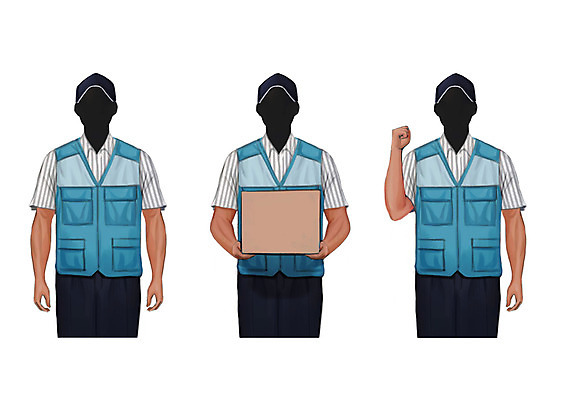 PSD 직업 모자 남자 일러스트 성인 세명 상자 파이팅 조끼 택배기사 택배 택배상자 얼굴없음 국내일러스트 잡화 모션 사람 외투 운송업 배달원 파일형식