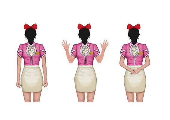 PSD 직업 여자 리본 유니폼 일러스트 성인 세명 놀이공원 직원 얼굴없음 국내일러스트 옷 사람 테마파크 파일형식