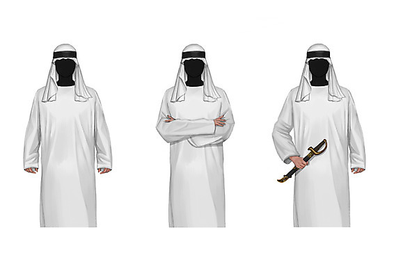 PSD 직업 남자 일러스트 성인 세명 팔짱 칼 전통의상 아랍 중동인 얼굴없음 국내일러스트 외국인 전통 모션 사람 파일형식