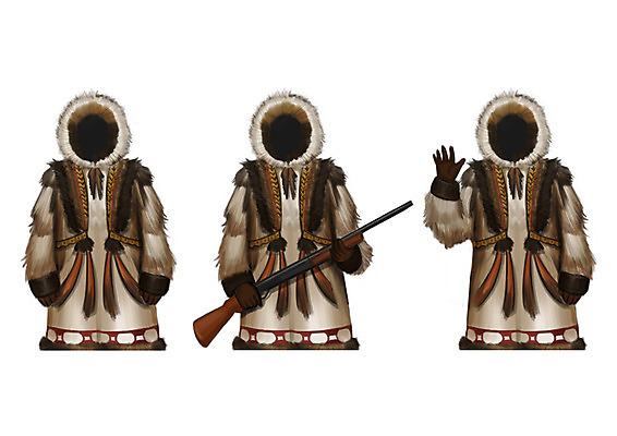 PSD 직업 남자 일러스트 성인 세명 총 에스키모 에스키모인 털옷 얼굴없음 국내일러스트 옷 무기 사람 파일형식