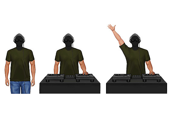 PSD 직업 남자 티셔츠 일러스트 성인 세명 선글라스 헤드셋 청바지 DJ 비니 얼굴없음 국내일러스트 모자_잡화 안경 음향기기 셔츠 바지 사람 헤드폰 파일형식