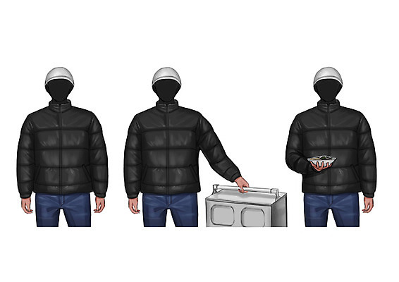 PSD 직업 남자 일러스트 성인 세명 중식 점퍼 청바지 배달원 짜장면 헬멧 철가방 얼굴없음 국내일러스트 음식 가방 바지 사람 외투 보호장비 파일형식