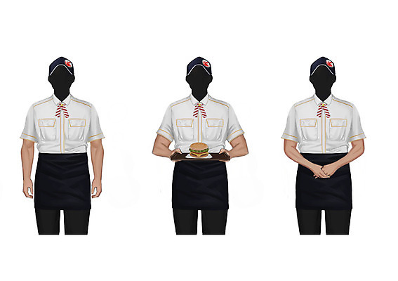 PSD 직업 모자 남자 유니폼 일러스트 쟁반 성인 세명 햄버거 서비스업 종업원 얼굴없음 국내일러스트 잡화 옷 산업 패스트푸드 사람 파일형식