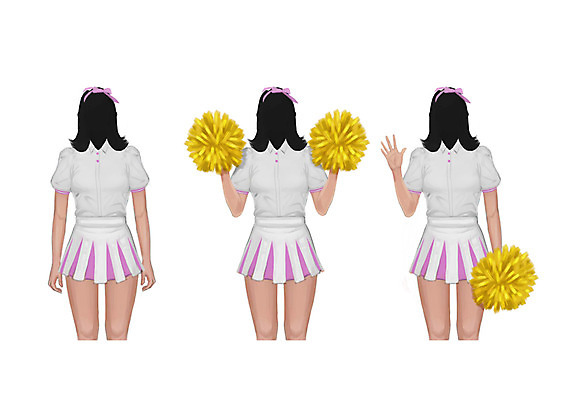 PSD 직업 여자 일러스트 성인 세명 치마 응원용품 반팔티셔츠 머리띠 치어리더 얼굴없음 국내일러스트 티셔츠 장신구 하의 사람 오브젝트 파일형식