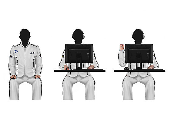 PSD 직업 남자 일러스트 성인 세명 컴퓨터 파이팅 헤드셋 마우스 책상 프로게이머 얼굴없음 국내일러스트 음향기기 가구 모션 사람 전자제품 컴퓨터용품 헤드폰 게이머 파일형식