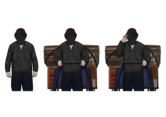 PSD 직업 남자 장갑 일러스트 털모자 성인 세명 수레 고물 고물상 폐지 폐지수집 얼굴없음 국내일러스트 모자_잡화 잡화 사람 카트 수집 파일형식