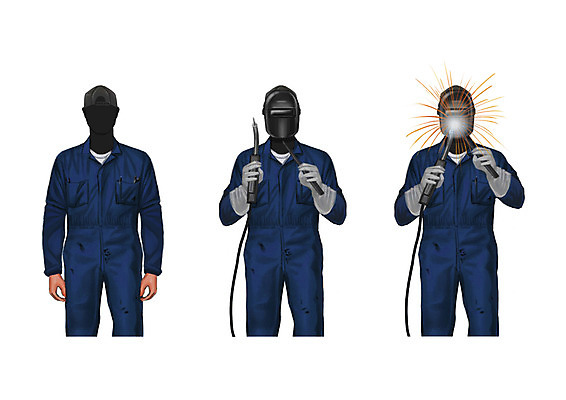PSD 직업 남자 일러스트 작업복 성인 세명 안전장비 용접 용접공 얼굴없음 국내일러스트 옷 안전 사람 장비 파일형식