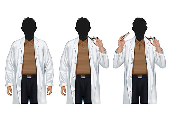 PSD 직업 남자 티셔츠 일러스트 바지 성인 세명 머리빗 가운 미용가위 이발사 얼굴없음 국내일러스트 옷 셔츠 하의 가위_도구 사람 미용용품 파일형식