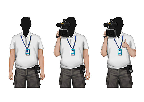 PSD 직업 남자 일러스트 바지 성인 세명 촬영 반팔티셔츠 카메라맨 사원증 촬영카메라 얼굴없음 국내일러스트 티셔츠 비즈니스 하의 사람 카메라 사진사 파일형식