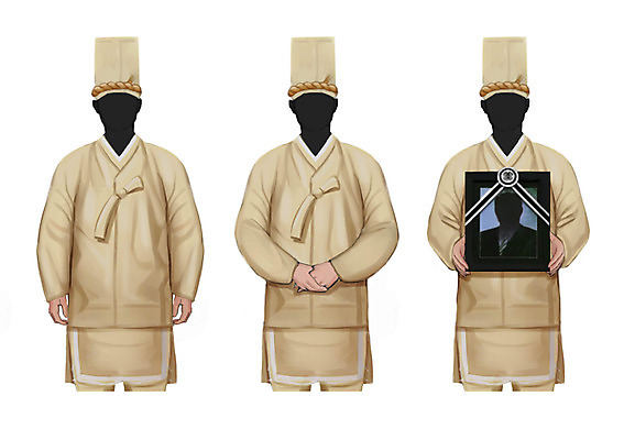 PSD 직업 남자 액자 일러스트 성인 세명 장례 상복 얼굴없음 국내일러스트 사람 파일형식