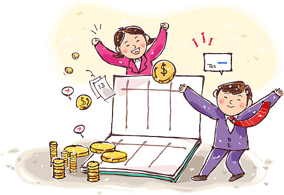 여자 남자 일러스트 성인 두명 동전 직장인 통장 연말정산 환급 국내일러스트 AI파일 직업 돈 사람 금융 경제 세금 파일형식 벡터