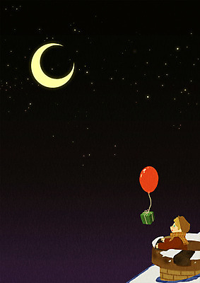 PSD 남자 어린이 겨울 일러스트 밤하늘 굴뚝 한명 야외 선물상자 달 야간 풍선 국내일러스트 자연요소 1 계절 하늘 선물 사람 상자 파일형식