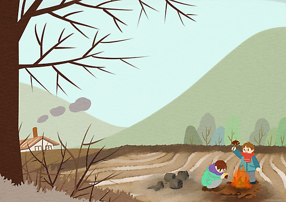 주간 PSD 나무 남자 어린이 겨울 밭 일러스트 산 주택 야외 두명 눈 모닥불 굽기 고구마 연탄 국내일러스트 자연요소 식물 계절 농업 불 날씨 뿌리채소 사람 건물 구이 파일형식