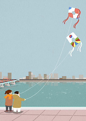 주간 PSD 여자 남자 어린이 겨울 일러스트 빌딩 야외 두명 강 눈 도시 연 연날리기 국내일러스트 자연요소 계절 날씨 사람 건물 놀이용품 전통놀이 파일형식