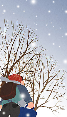 주간 PSD 나무 여자 남자 어린이 겨울 일러스트 하늘 책가방 털모자 한명 야외 눈 눈내림 국내일러스트 자연요소 식물 모자_잡화 1 계절 가방 날씨 눈_날씨 사람 파일형식