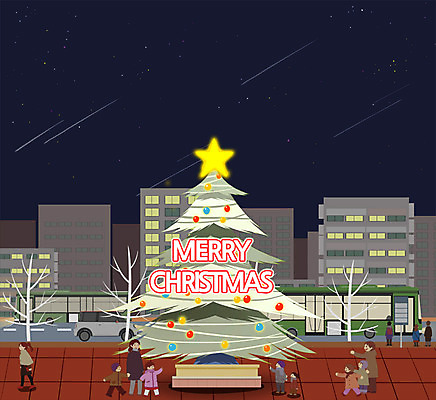 PSD 여자 남자 도로 어린이 겨울 일러스트 자동차 버스 빌딩 여러명 성인 야외 크리스마스트리 도시 보행자 야간 유성 국내일러스트 자연요소 계절 길 육상교통 다수 크리스마스 교통시설 대중교통 사람 건물 파일형식