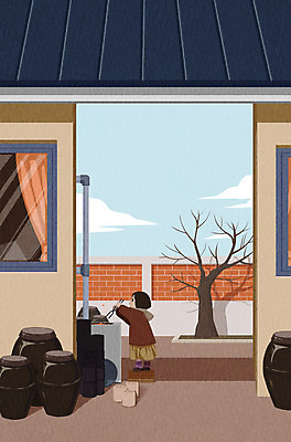 주간 PSD 나무 여자 어린이 겨울 일러스트 창문 주택 집게 한명 야외 항아리 연탄 연탄보일러 연탄불 국내일러스트 자연요소 식물 1 계절 사람 건물 도자기 파일형식