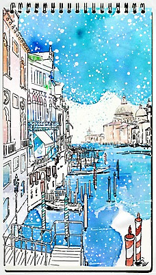 PSD 백그라운드 겨울 일러스트 수채화 풍경 사람없음 건물 판타지 눈 스케치 스케치북 베네치아 스프링수첩 선박 겨울배경 국내일러스트 자연요소 건축물 계절 수상교통 상상 날씨 학용품 미술 다이어리 이탈리아 파일형식