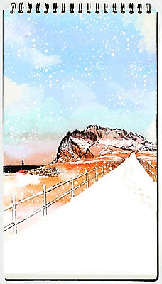 PSD 백그라운드 겨울 일러스트 수채화 산 거리 풍경 사람없음 울타리 판타지 제주도 눈 스케치 스케치북 성산일출봉 스프링수첩 겨울배경 국내일러스트 자연요소 계절 상상 날씨 학용품 한국 미술 담장 다이어리 서귀포 파일형식