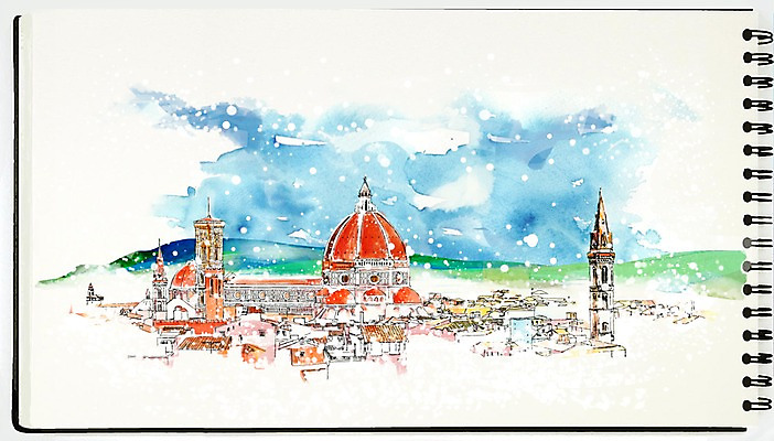 PSD 백그라운드 겨울 일러스트 수채화 풍경 사람없음 건물 판타지 마을 이탈리아 눈 스케치 스케치북 두오모 두오모성당 스프링수첩 겨울배경 국내일러스트 자연요소 건축물 계절 유럽 상상 날씨 학용품 미술 성당 다이어리 파일형식