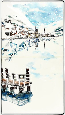 PSD 유럽 호수 백그라운드 겨울 일러스트 수채화 풍경 사람없음 건물 판타지 마을 눈 스케치 스케치북 나루터 스프링수첩 겨울배경 국내일러스트 자연요소 건축물 계절 나라 상상 날씨 학용품 미술 항구 다이어리 파일형식