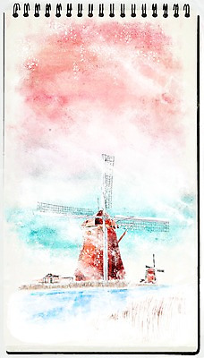 PSD 백그라운드 겨울 일러스트 수채화 풍경 사람없음 판타지 풍차 눈 스케치 스케치북 네덜란드 스프링수첩 겨울배경 국내일러스트 자연요소 계절 유럽 상상 날씨 학용품 미술 다이어리 파일형식