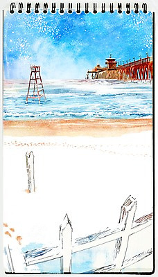 PSD 바다 백그라운드 겨울 일러스트 수채화 풍경 해변 사람없음 울타리 판타지 눈 스케치 스케치북 스프링수첩 겨울배경 국내일러스트 자연요소 계절 상상 날씨 학용품 미술 담장 다이어리 파일형식